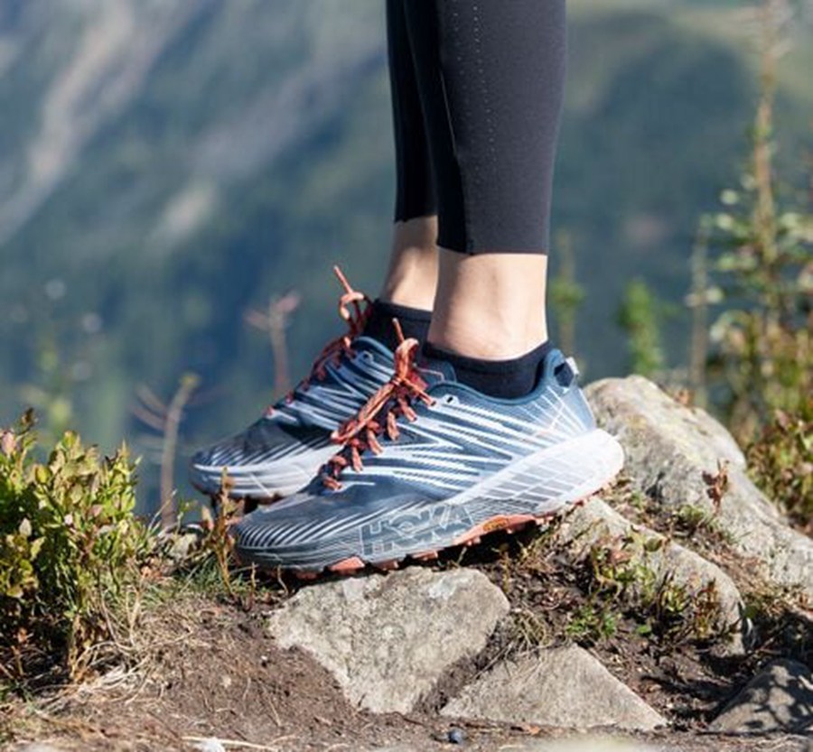 Zapatillas Trail Hoka One One Mujer - Speedgoat 4 - Azul Marino/Blancas - JDQ013452